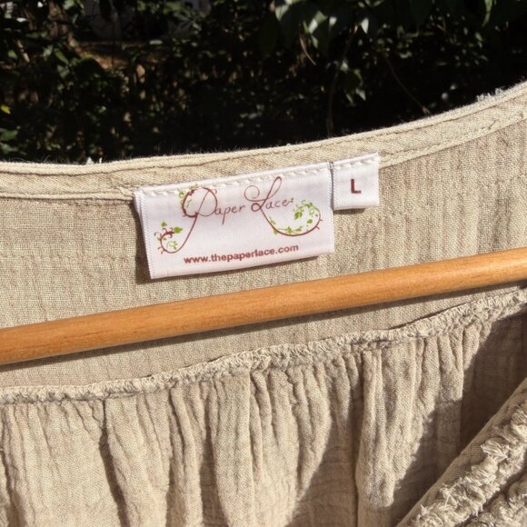 Paper Lace Beige Ruffle Tunic with Pockets L | Boho Layering Top - Picture 3 of 4